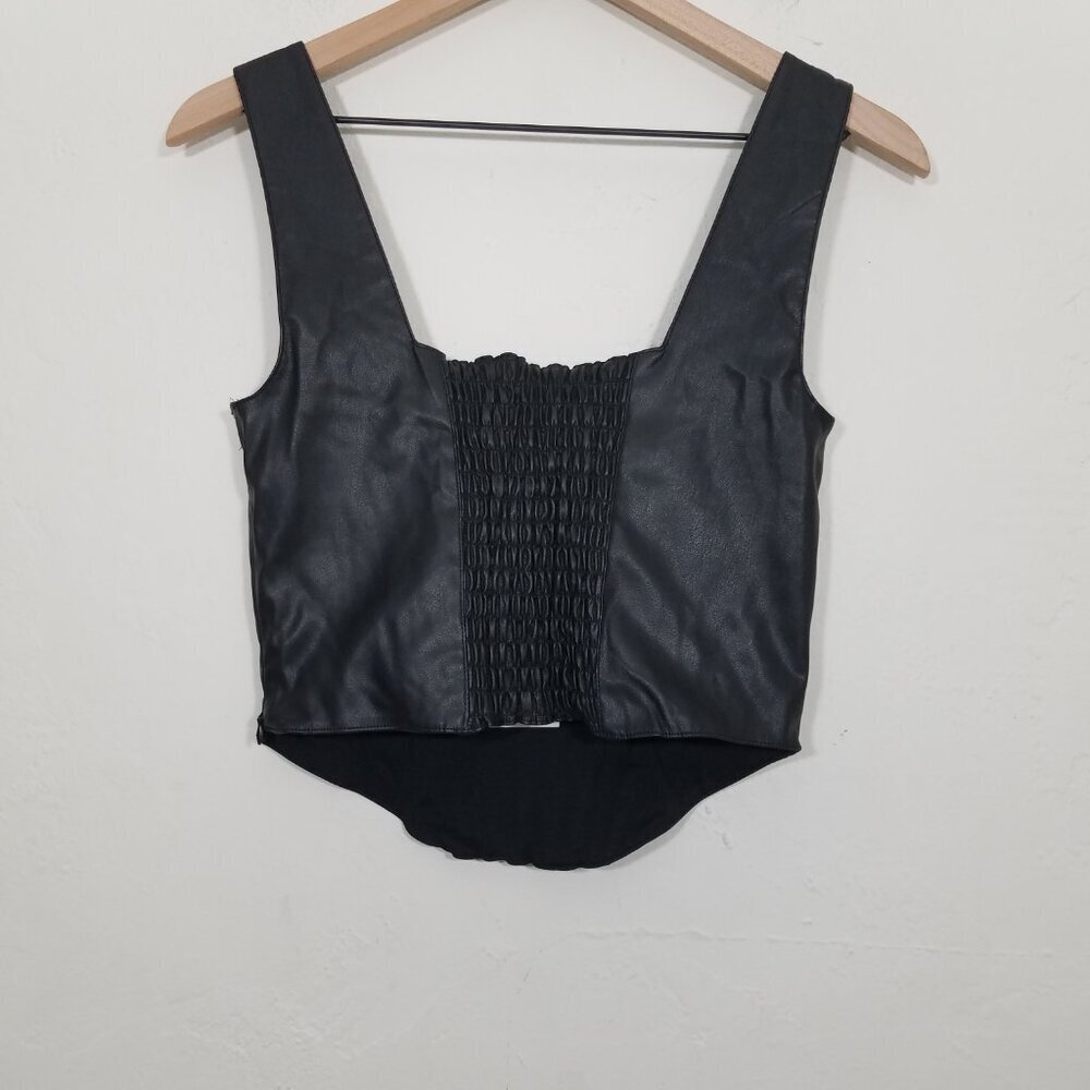 NWT 7 For All Mankind Faux Leather Corset Sleeveless Top Black Size M - Picture 5 of 7